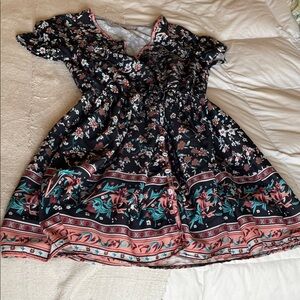 Floral Women’s Dress - Black, Coral and Turquoise